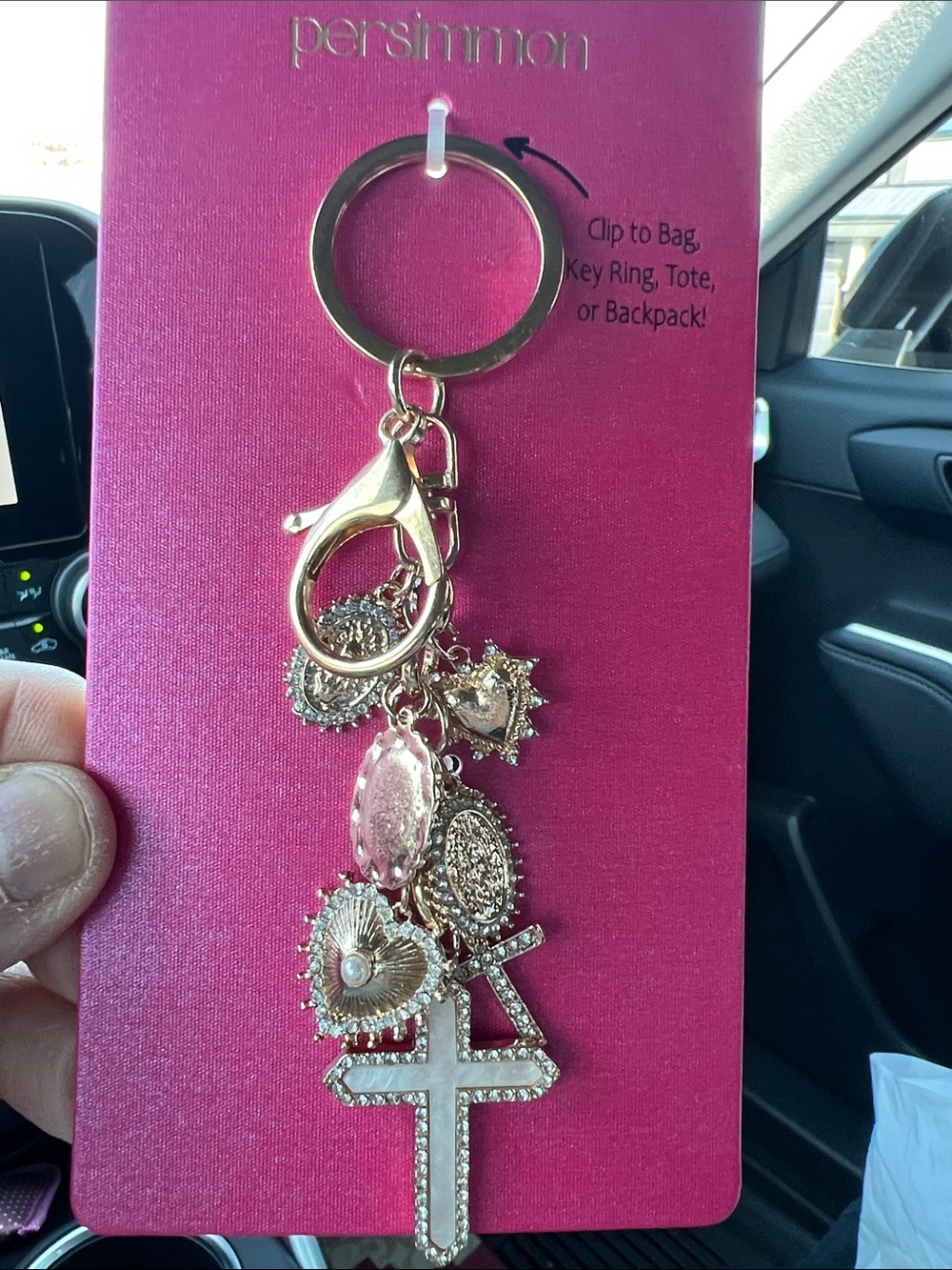 New Gold-Tone Charm Keychain with Pink Accents